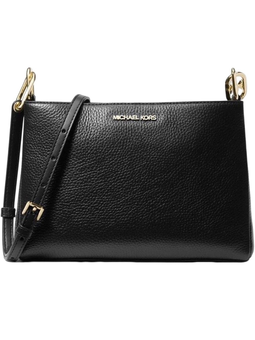 Michael Kors Black Pebbled Leather Crossbody with Gold-Tone Hardware